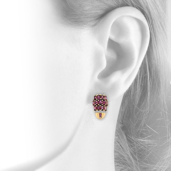 Rhodolite 3.95 Carat Diamond Huggie Earrings - Picture 3 of 4